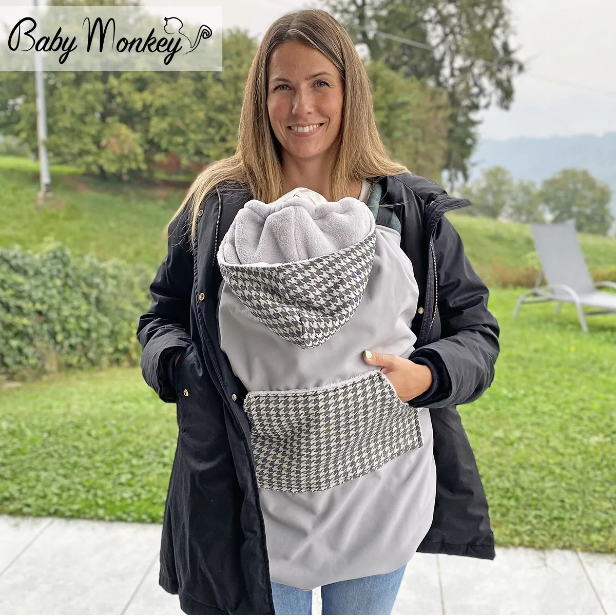 Cover Babywearing invernale - Grigio chiaro/Pied de Poule